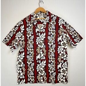 Vintage‎ Aloha Republic Cotton Short Sleeve Hawaiian Tribal Red Classic Mens L